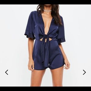 Missguided Tall Navy Tie-front kimono slv romper